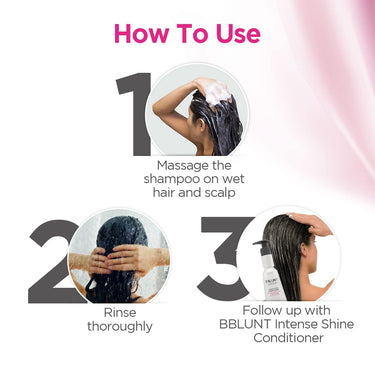 BBLUNT Intense Shine Shampoo with Rice & Silk Protein for 23X* Shinier Hair - 300 ml